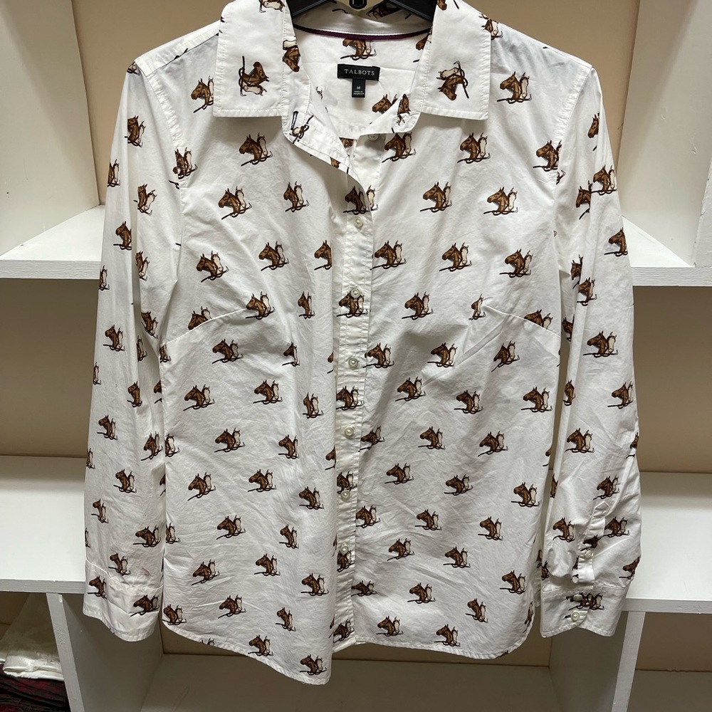 Button up shirt, Talbots, horses, size medium.
